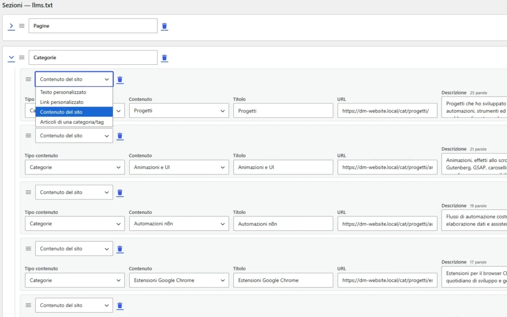 Plugin-personalizzare-llms-txt-according-drag-and-drop-blocks